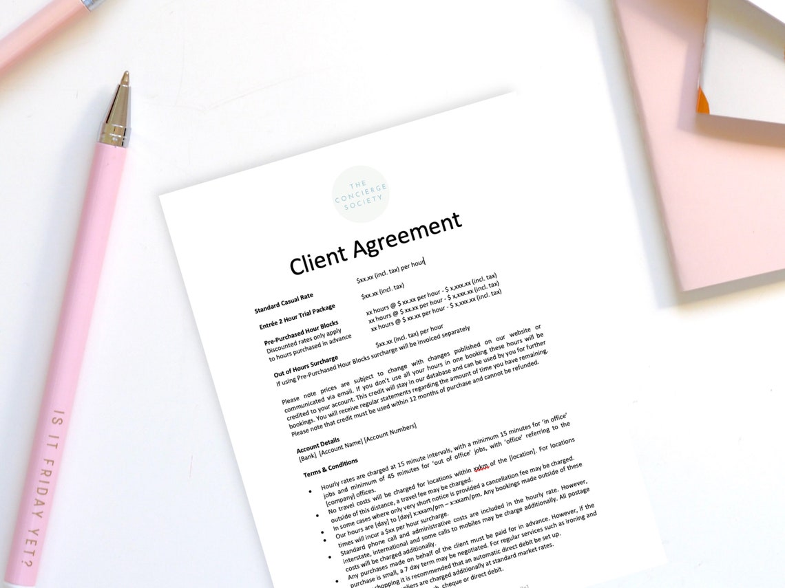 Client Agreement Contract Template Form | for Personal Concierge ...