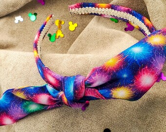 Celebrate Disney with a fancy Blue Fireworks Bow Wide Headband Mickey Minnie Disneyland 50th Iridescent Enchantment Disney World 50th EARS