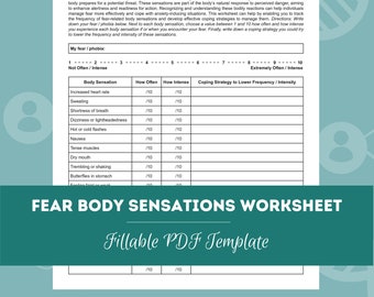 Fear Body Sensations Worksheet | Editable / Fillable PDF | For Counselors, Psychologists, Social Workers, Therapists