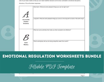 Emotional Regulation Worksheets Bundle (44 Fillable/Printable PDFs), Emotions worksheets, Emotions Therapy worksheets, Manage Emotions
