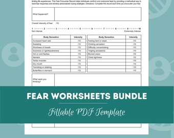 Pacchetto di fogli di lavoro sulla paura / PDF modificabile / compilabile / Per consulenti, psicologi, assistenti sociali, terapisti