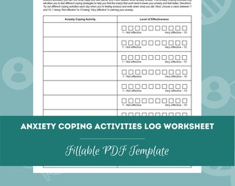 Anxiety Coping Activities Log Worksheet | Editable / Fillable PDF | For Counselors, Psychologists, Social Workers, Therapists