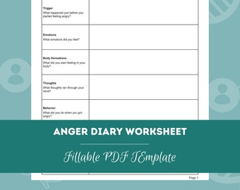 Anger Diary Worksheet | Editable / Fillable PDF | For Counselors, Psychologists, Social Workers, Therapists