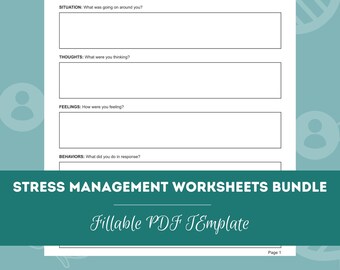 Stress Management Worksheets Bundle, 16 Fillable/Printable PDF Templates, Stress Relief, Anxiety Worksheets, Coping Skills, Self Care