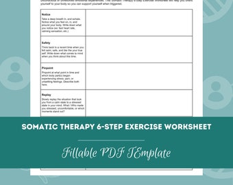 Somatic Therapy 6-Step Exercise Worksheet | Editable / Fillable PDF Template | For Counselors, Psychologists, Therapists