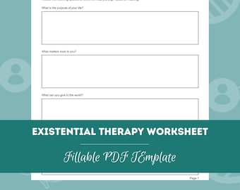 Existential Therapy Worksheets Bundle, 16 Fillable/Printable PDF, Guided self-reflection tools, Therapy Session Resource, Self Reflection