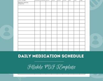 Horario diario de medicación / Plantilla PDF editable / rellenable / Para consejeros, psicólogos, trabajadores sociales, terapeutas