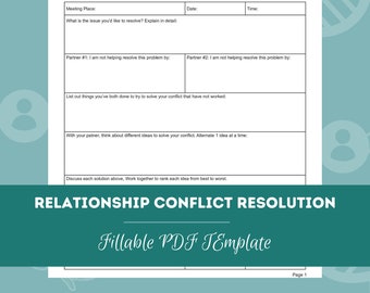 Couples Conflict Resolution Worksheet | Editable / Fillable PDF Template | For Counselors, Psychologists, Therapists