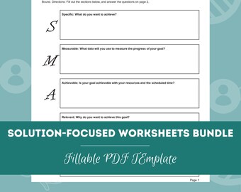 Solution Focused Therapy Worksheets Bundle, 20 Fillable/Printable PDF Templates, SFBT Therapy Resources, Counseling,Brief Therapist Workbook
