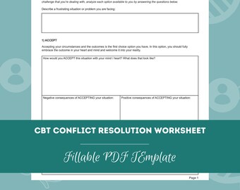 CBT Conflict Resolution Worksheet | Editable / Fillable PDF Template | For Counselors, Psychologists, Social Workers, Therapists