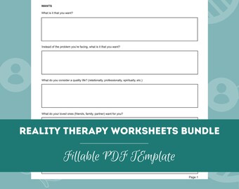 Reality Therapy Worksheets Bundle | 12 Fillable / Printable PDF Templates | For Counselors, Psychologists, Therapists