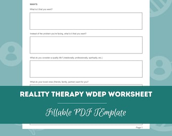 Reality Therapy WDEP Worksheet | Editable / Fillable PDF Template | For Counselors, Psychologists, Therapists