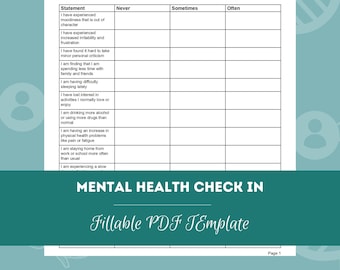Mental Health Check-in Template Editable / Fillable PDF - Etsy