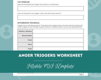 Anger Triggers Worksheet | Editable / Fillable PDF | For Counselors, Psychologists, Social Workers, Therapists