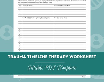 Trauma Timeline Therapy Worksheet | Editable / Fillable PDF Template | For Counselors, Psychologists, Therapists