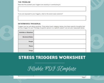 Hoja de trabajo de desencadenantes de estrés / Plantilla PDF editable / rellenable / Para consejeros, psicólogos y terapeutas