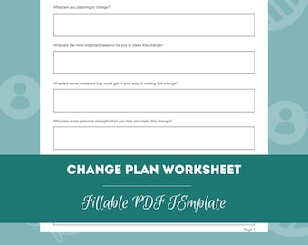 Hoja de trabajo del plan de cambio / Plantilla PDF editable / rellenable / Para consejeros, psicólogos, trabajadores sociales, terapeutas