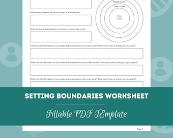 Setting Boundaries Worksheets, Fillable/Printable PDF, Setting Healthy Boundaries, Mental Health Self-Care, Effective Communication Workbook