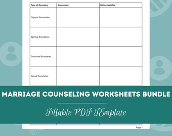 Marriage Counseling Worksheets Bundle, 18 Fillable/Printable PDF Template, Marriage Counseling Trust Building exercises Conflict Resolution