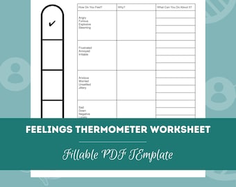 Feelings Thermometer Worksheet | Editable / Fillable PDF Template | For Counselors, Psychologists, Social Workers, Therapists