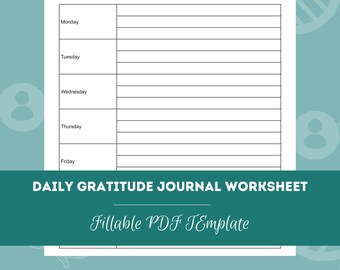 Daily Gratitude Journal Worksheet | Editable / Fillable PDF Template | For Counselors, Psychologists, Social Workers, Therapists