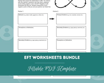 Emotionally Focused Therapy Worksheets Bundle, EFT Worksheets, 20 Fillable PDF Template, Emotional Healing Processing, Therapist Workbook