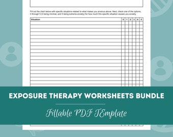 Hojas de trabajo de terapia de exposición (PDF rellenable e imprimible) para consejeros, psicólogos, psiquiatras y terapeutas.