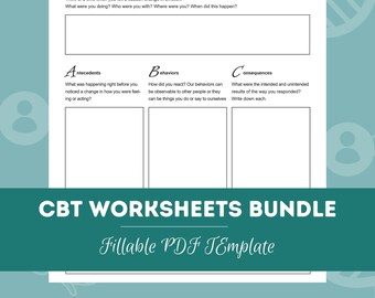 CBT Worksheets Bundle, 33 Fillable, Printable PDF Templates, Cognitive Behavior Therapy, Counselling Resources, CBT Coping Skills