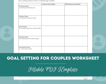 Goal Setting for Couples Worksheet | Editable / Fillable PDF Template | For Counselors, Psychologists, Social Workers, Therapists