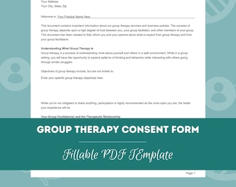 Group Therapy Consent Form | Editable / Fillable PDF Template | For Counselors, Psychologists, Social Workers, Therapists