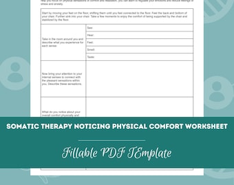 Somatic Therapy Noticing Physical Comfort Worksheet | Editable / Fillable PDF Template | For Counselors, Psychologists, Therapists