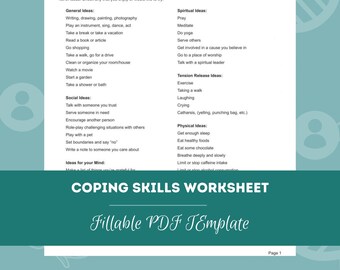 Coping Skills Worksheets Bundle, 36 Fillable, Printable PDF Templates, Counseling Template, Therapist Workbook, Therapy Resources, Self-Care
