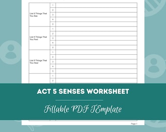 ACT 5 Senses Worksheet | Editable / Fillable PDF | For Counselors, Psychologists, Social Workers, Therapists, Psychiatrists