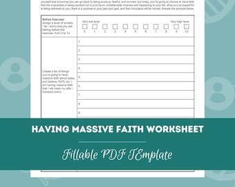 Tener una hoja de trabajo de fe masiva PDF / PDF editable / rellenable / Para consejeros, psicólogos, psiquiatras y terapeutas