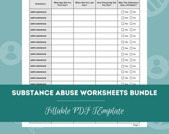 Substance Abuse Worksheets Bundle, 15 Fillable/Printable PDF Templates, Counselling Resources, Therapy Session Resource, Relapse Prevention