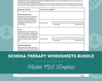 Schema Therapy Worksheets Bundle | 15 Editable / Fillable / Printable PDF Templates | Counselors, Psychologists, Therapists