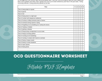 OCD Questionnaire Worksheet | Editable / Fillable PDF Template | For Counselors, Psychologists, Therapists