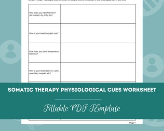 Somatic Therapy Physiological Cues Worksheet | Editable / Fillable PDF Template | For Counselors, Psychologists, Therapists