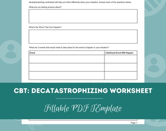 CBT: Decatastrophizing Worksheet | Editable / Fillable PDF | For Counselors, Psychologists, Psychiatrists, Social Workers, Therapists