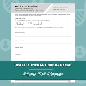 Reality Therapy Expectations Vs Reality Worksheet | Editable / Fillable ...