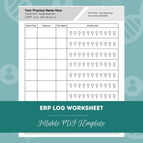 ERP Log Worksheet | Editable / Fillable PDF Template | For Counselors, Psychologists, Social Workers, Therapists