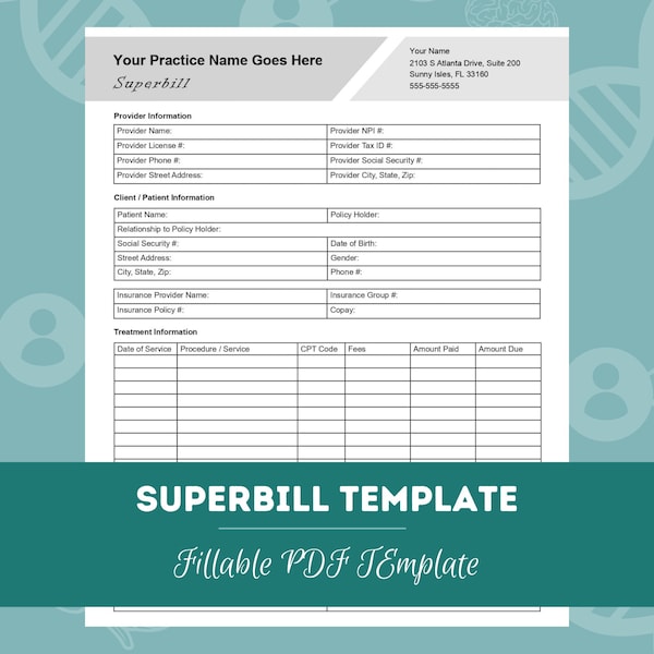 Superbill PDF Template for Mental Health / Counseling | Editable / Fillable PDF | Counselors, Psychologists, Psychiatrists, Therapists