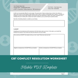 CBT Conflict Resolution Worksheet | Editable / Fillable PDF Template | For Counselors, Psychologists, Social Workers, Therapists