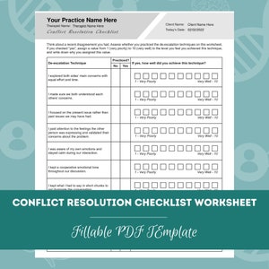 Conflict Resolution Checklist Worksheet | Editable / Fillable PDF Template | For Counselors, Psychologists, Social Workers, Therapists