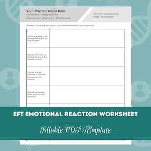 EFT Emotional Reaction Worksheet | Editable / Fillable PDF Template | For Counselors, Psychologists, Social Workers, Therapists