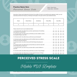 Perceived Stress Scale Worksheet | Editable / Fillable PDF Template | For Counselors, Psychologists, Therapists