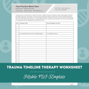 Trauma Timeline Therapy Worksheet | Editable / Fillable PDF Template | For Counselors, Psychologists, Therapists