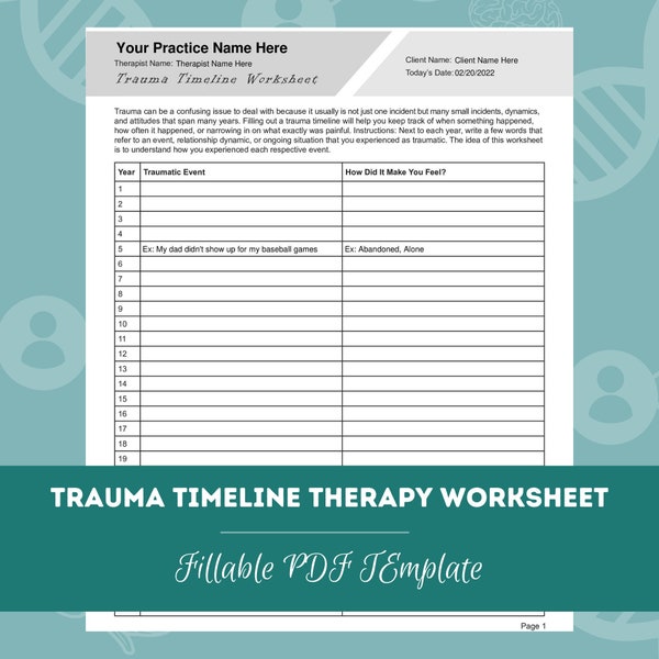 Trauma Timeline Therapy Worksheet | Editable / Fillable PDF Template | For Counselors, Psychologists, Therapists