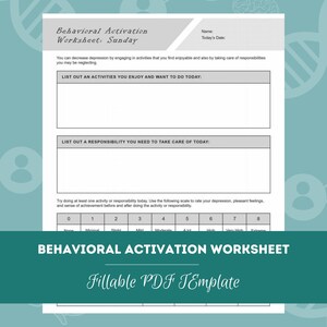 Plantilla de terapia de hoja de trabajo de activación conductual / PDF editable / rellenable / Para consejeros, psicólogos, psiquiatras, terapeutas