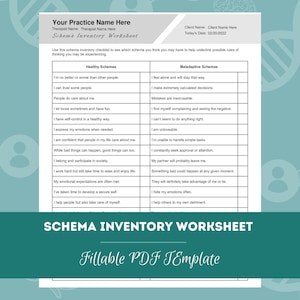 Schema Inventory Worksheet | Editable / Fillable PDF Template | For Counselors, Psychologists, Therapists